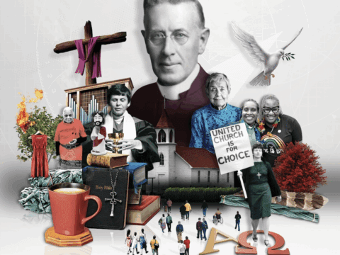 Collage of people in black and white with the bottom in colour of various items
